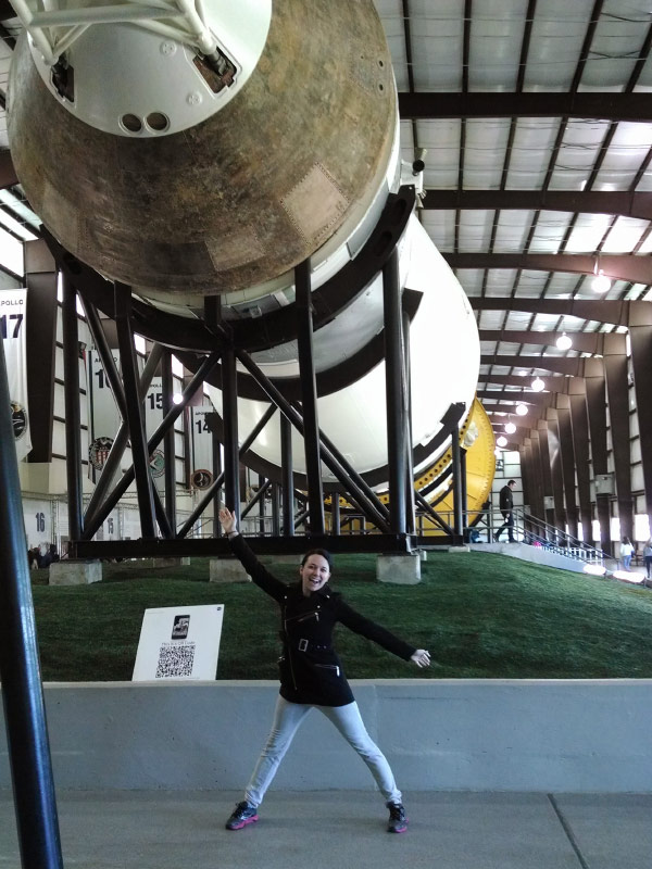 Kristina Stemler standing under a rocket