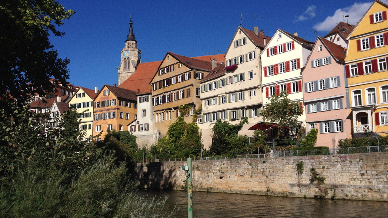 Houses along a European river front