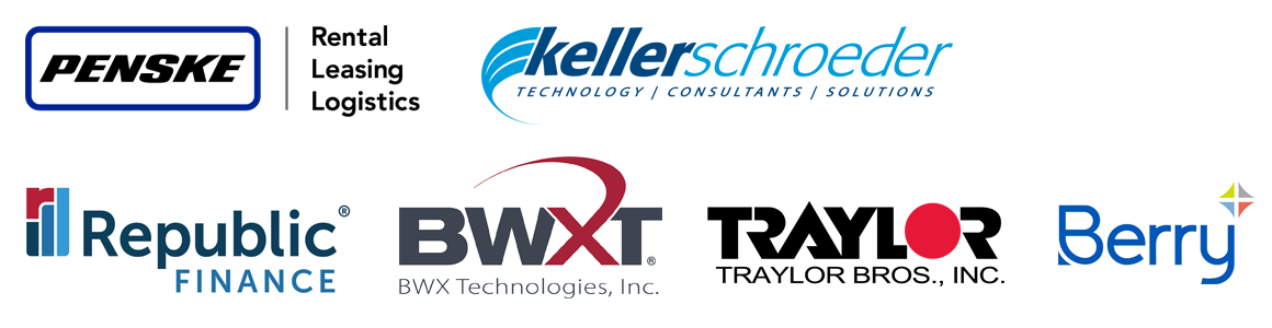 Penske, Keller Schroeder, Republic Finance, BWXT, Traylor Bros Inc., Berry Plastics logos.